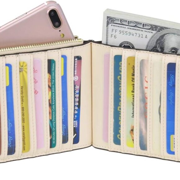 Women's RFID Blocking Genuine Leather Multi Card Organizer Wallet with Zipper Po - Picture 3 of 7